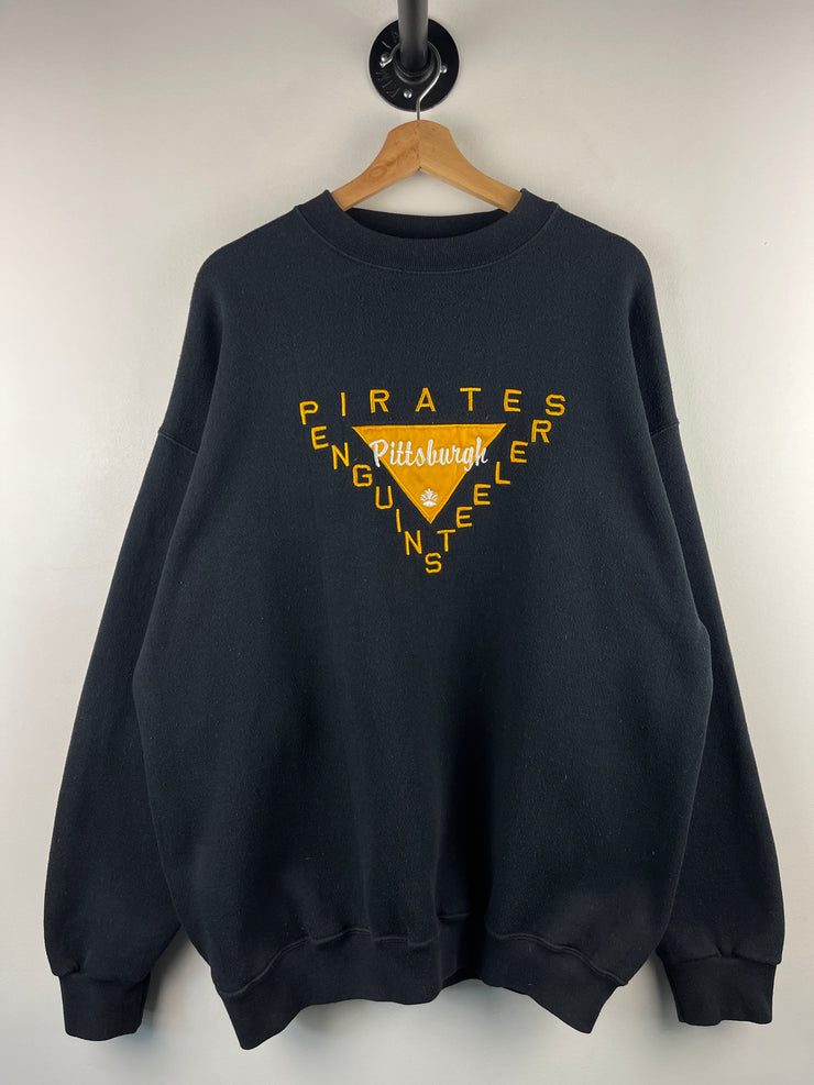 Vintage 90s Pittsburgh Sports Embroidered Black Crewneck