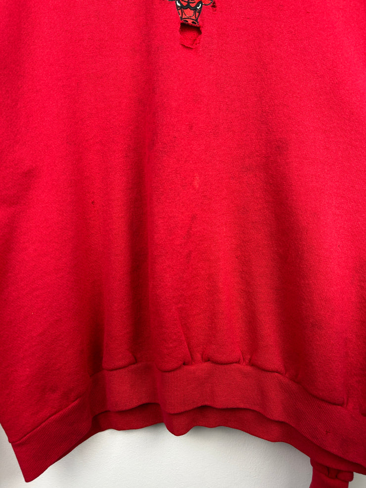 Vintage 90s NBA Logo 7 Chicago Bulls Embroidered Distressed Red Crewneck