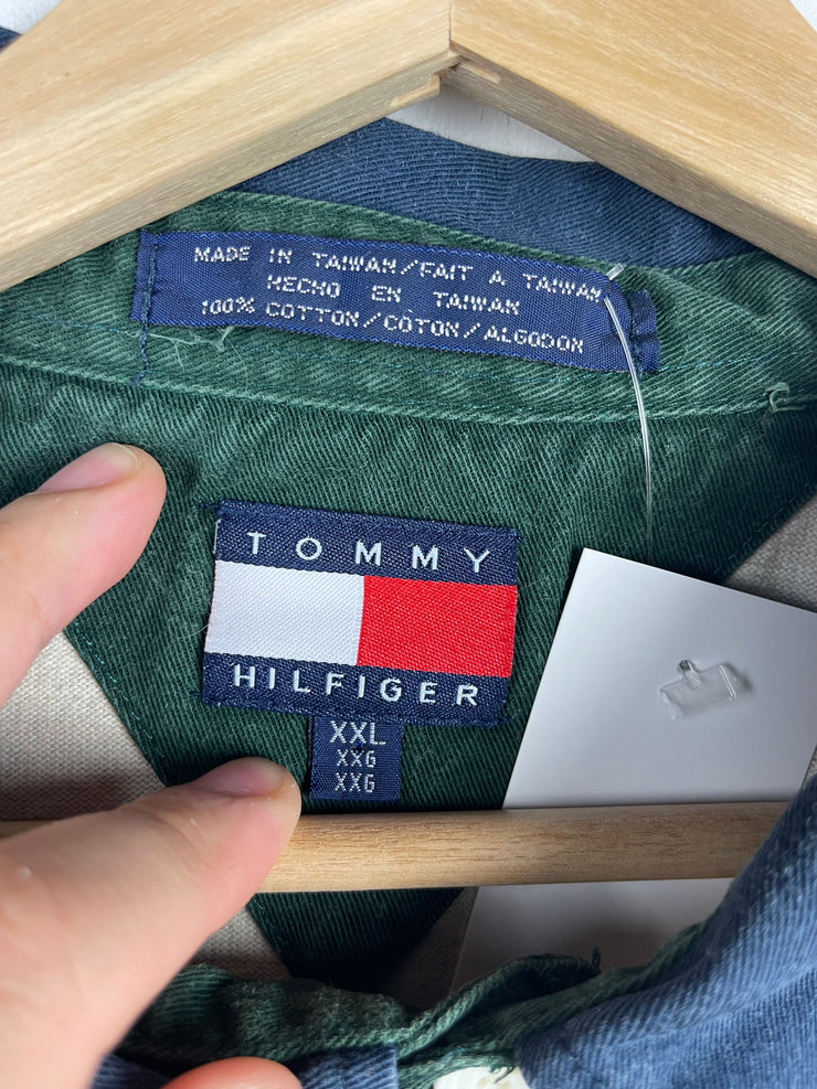 Vintage 90s Tommy Hilfiger Authentic Gear Grey & Green Polo Rugby Long Sleeve