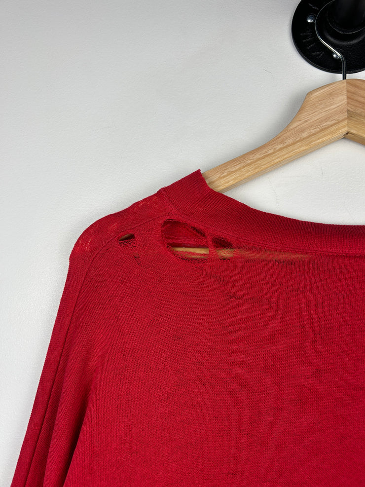 Vintage 90s NBA Logo 7 Chicago Bulls Embroidered Distressed Red Crewneck