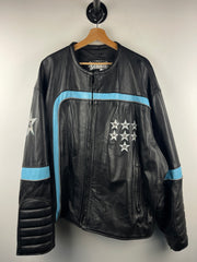 Vintage 90s Schott Café Racer Moto Sugar Hill Football Black Leather Jacket