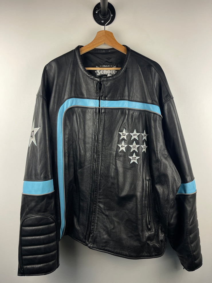 Vintage 90s Schott Café Racer Moto Sugar Hill Football Black Leather Jacket