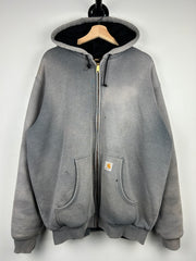 Vintage 90s Carhartt Patch Thermal Lined Faded Grey Zip Up Hoodie