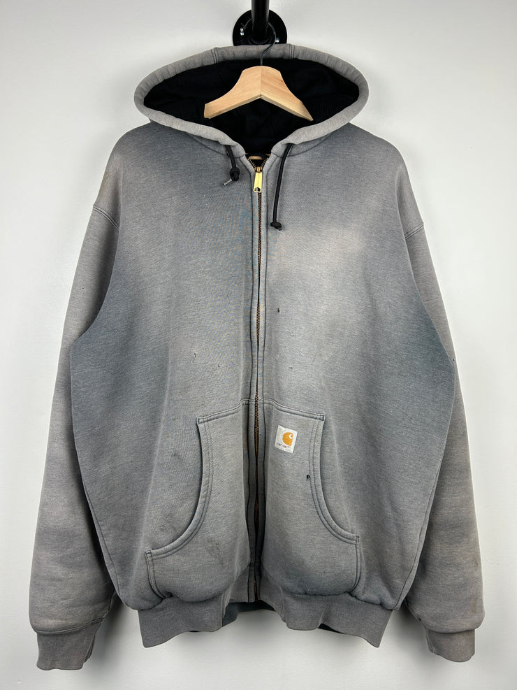 Vintage 90s Carhartt Patch Thermal Lined Faded Grey Zip Up Hoodie