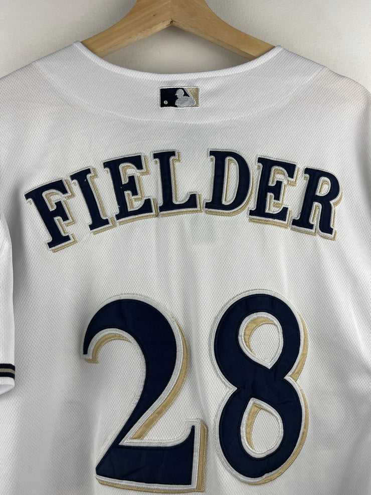 Vintage 2010 MLB Majestic Milwaukee Brewers Fielder 40th Anniversary White Baseball Jersey