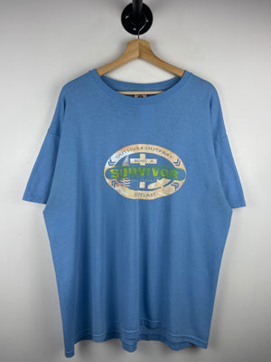 Vintage Survivor Jesus Being A Survivor In Christ Parody Baby Blue Tee