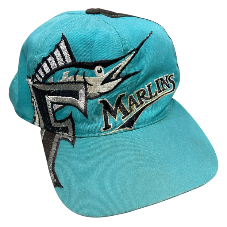 Vintage 90s MLB Florida Marlins Big Logo Split Panel Snapback