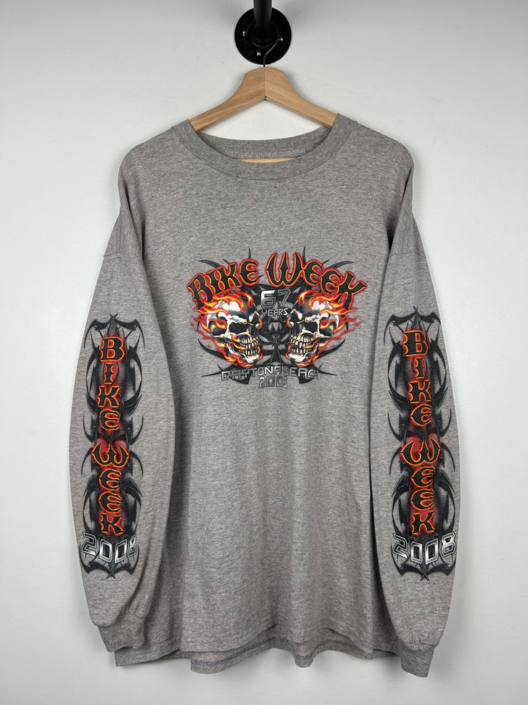 Vintage Bike Week Daytona Beach Flames Grey Long Sleeve