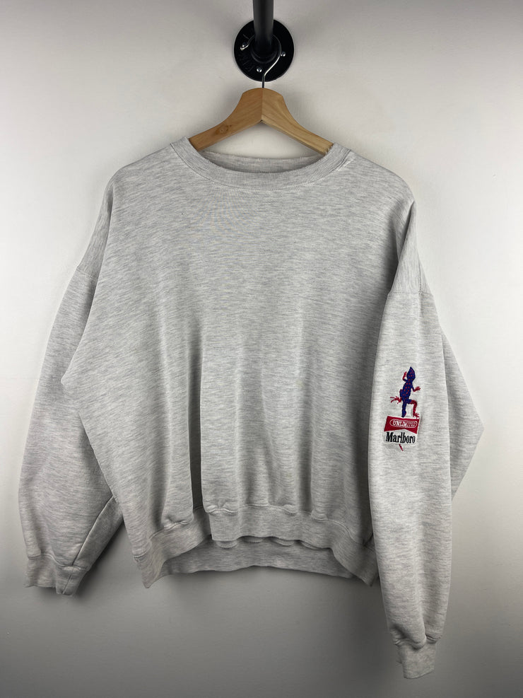 Vintage 90s Marlboro Lizard Embroidered Grey Crewneck