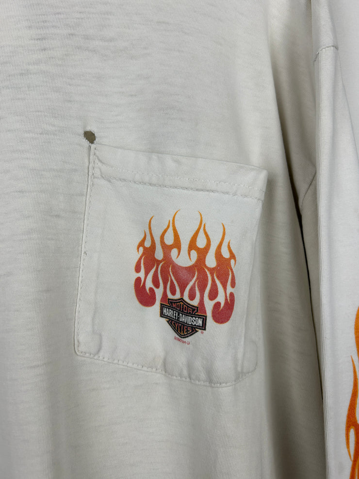 Vintage Harley Davidson Flames New Orleans White Long Sleeve
