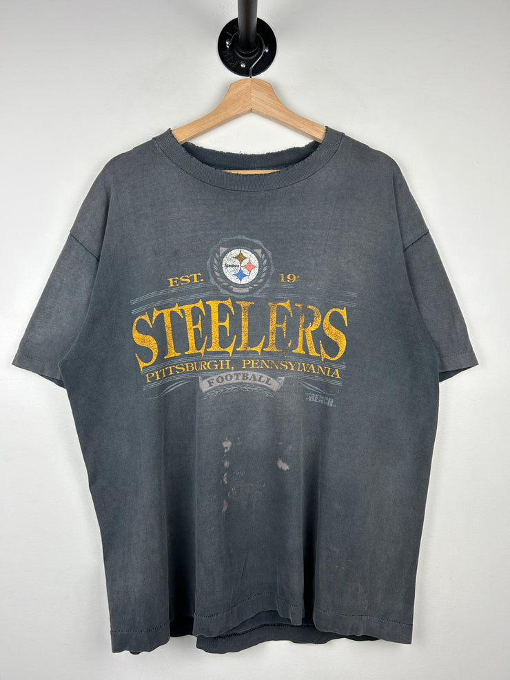 Vintage 90s NFL Trench Pittsburgh Steelers Faded Black Tee