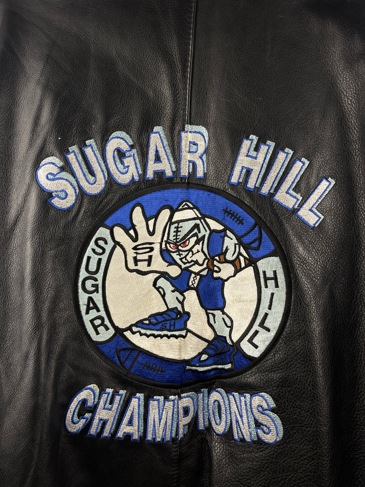 Vintage 90s Schott Café Racer Moto Sugar Hill Football Black Leather Jacket