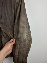 Vintage 90s Impressions Faded Brown Leather Bomber Jacket