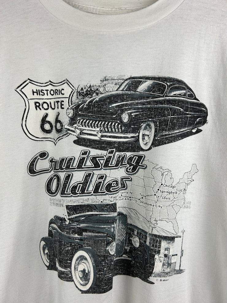 Vintage 90s Cruising Oldies Route 66 White Tee