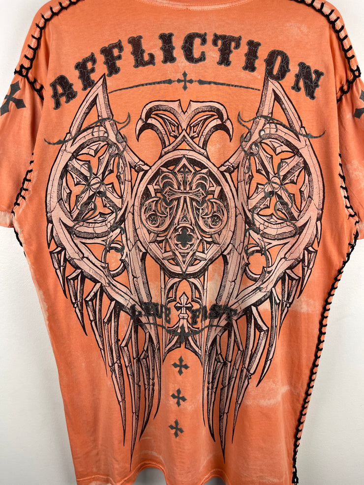 Vintage Y2K Affliction Fleur Orange Tee