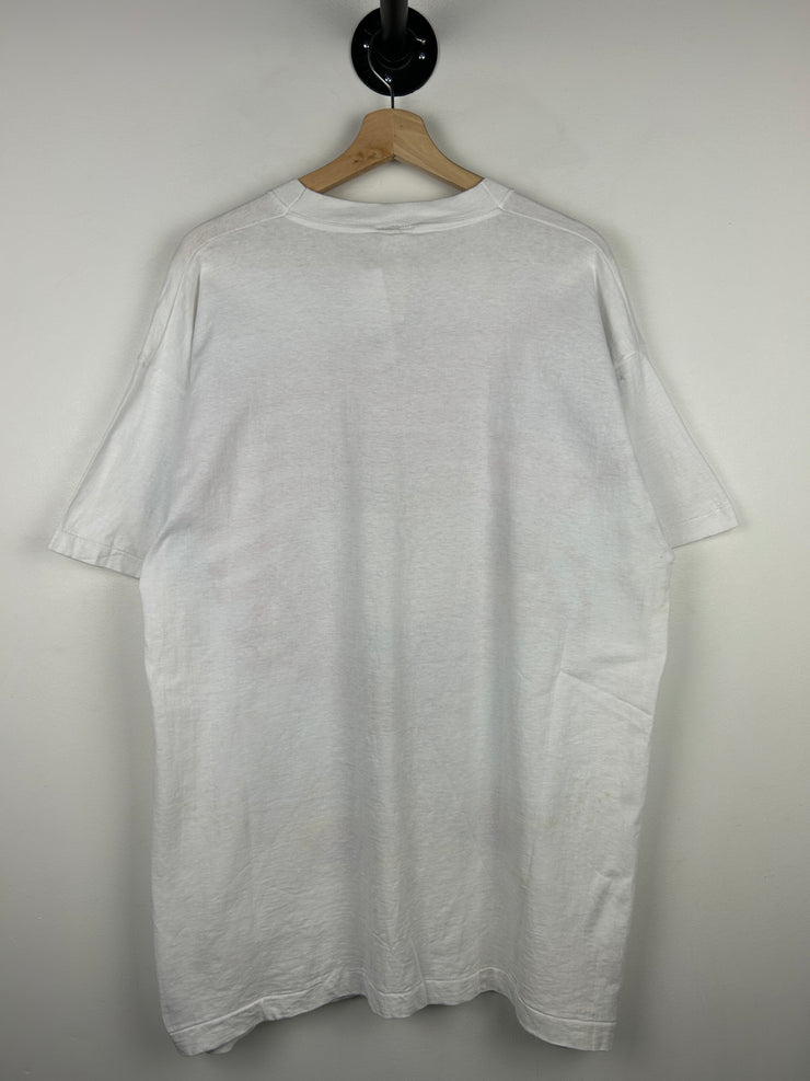 Vintage 90s Looney Tunes Taz USA American Flag Cowboy All Over Print White Tee