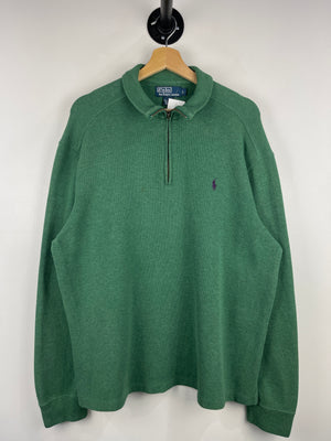 Vintage 90s Polo Ralph Lauren Green Quarter Zip Sweater