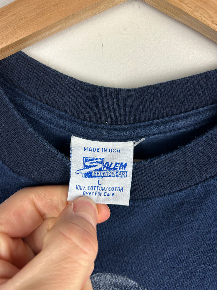 Vintage 90s MLB Salem New York Yankess All Over Print Navy Tee