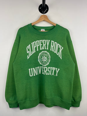 Vintage 90s Slippery Rock University Faded Green Crewneck