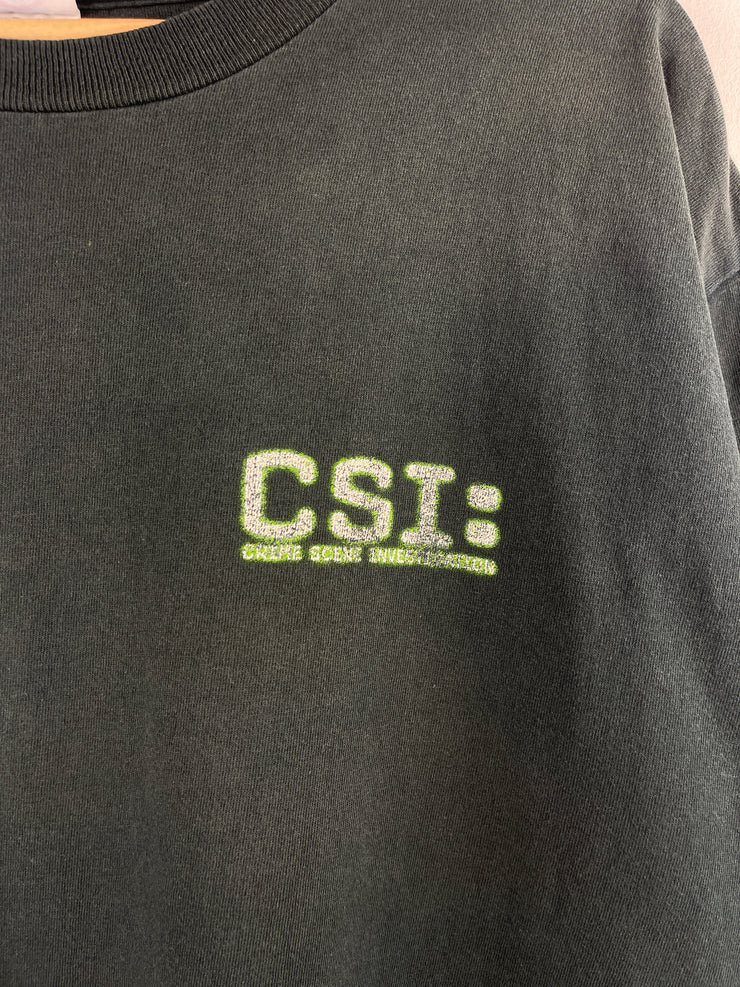 Vintage 2001 CSI Crime Scene Investigation TV Show Promo Black Tee