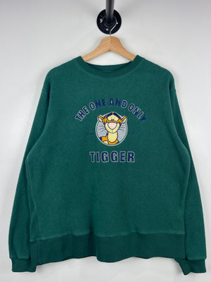 Vintage 90s Disney Tigger The One And Only Embroidered Green Fleece Crewneck