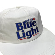 Vintage 90s Labatt Blue Light Beer White Leather Strapback Hat