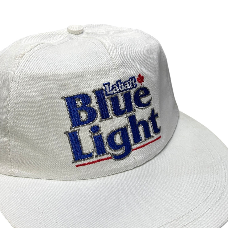 Vintage 90s Labatt Blue Light Beer White Leather Strapback Hat