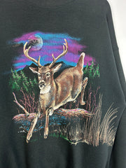 Vintage 90's Deer Wildlife Wrap Around Black Crewneck