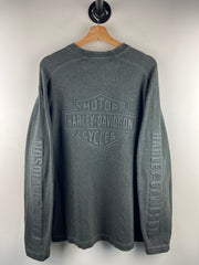 Vintage Harley Davidson Gel Print Spellout Charcoal Long Sleeve