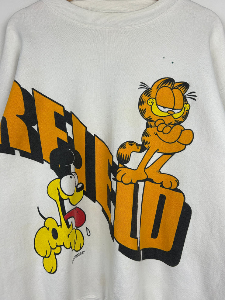 Vintage 90s Garfield TV Show Promo Big Spellout White Crewneck