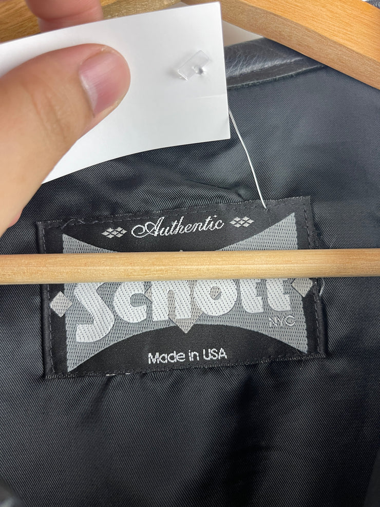 Vintage 90s Schott Café Racer Moto Sugar Hill Football Black Leather Jacket