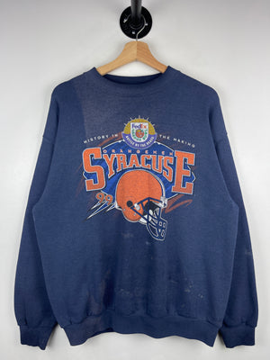Vintage 90s Syracuse Orangemen Football Fed Ex Orange Bowl Faded Navy Crewneck