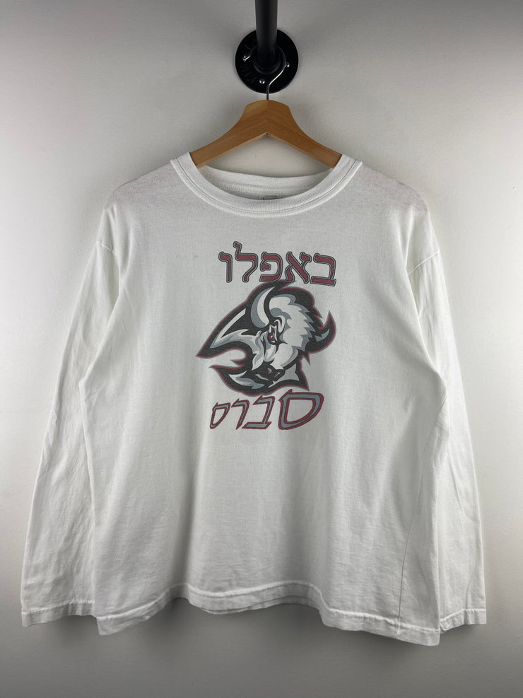 Vintage 90s NHL Buffalo Sabres Hebrew White Long Sleeve