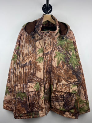 Vintage 90s Cabelas Real Tree Camo Fleece Hooded Jacket