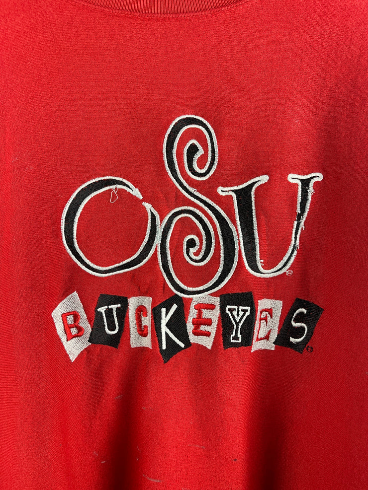 Vintage 90s Ohio State University Buckeyes Embroidered Red Crewneck