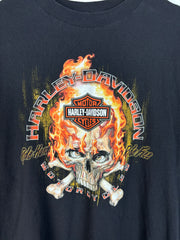 Vintage Harley Davidson Flaming Skull Black Tee