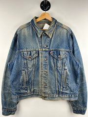 Vintage 80s Levis Denim Blanket Lined Collar 70411 Blue Jacket