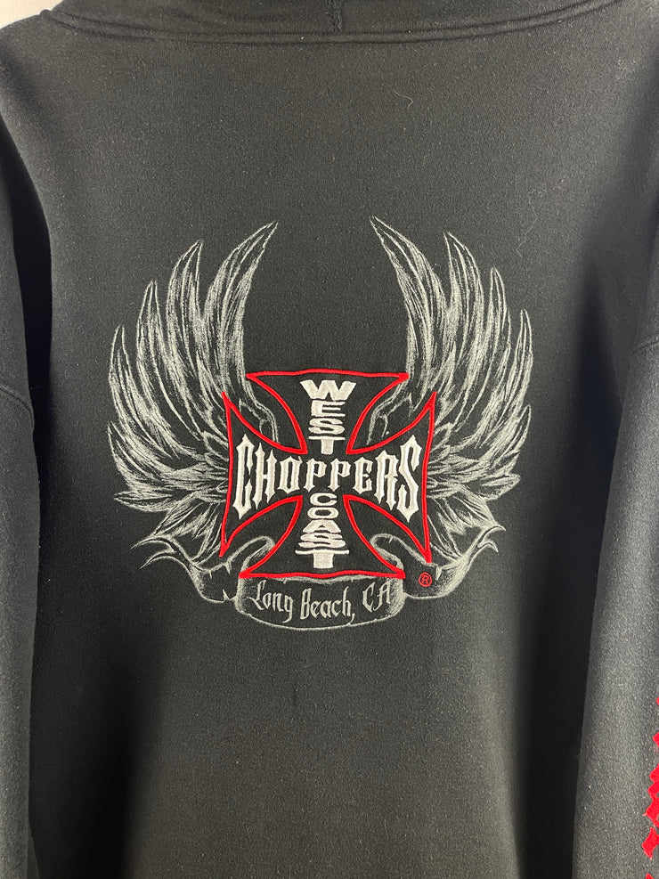 Vintage West Coast Choppers Long Beach Thermal Lined Black & Red Zip Up Hoodie