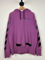 Off White Champion Diagonal Arrows Purple Hoodie