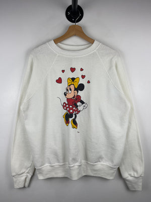 Vintage 80s Disney Minnie Mouse Hearts White Crewneck