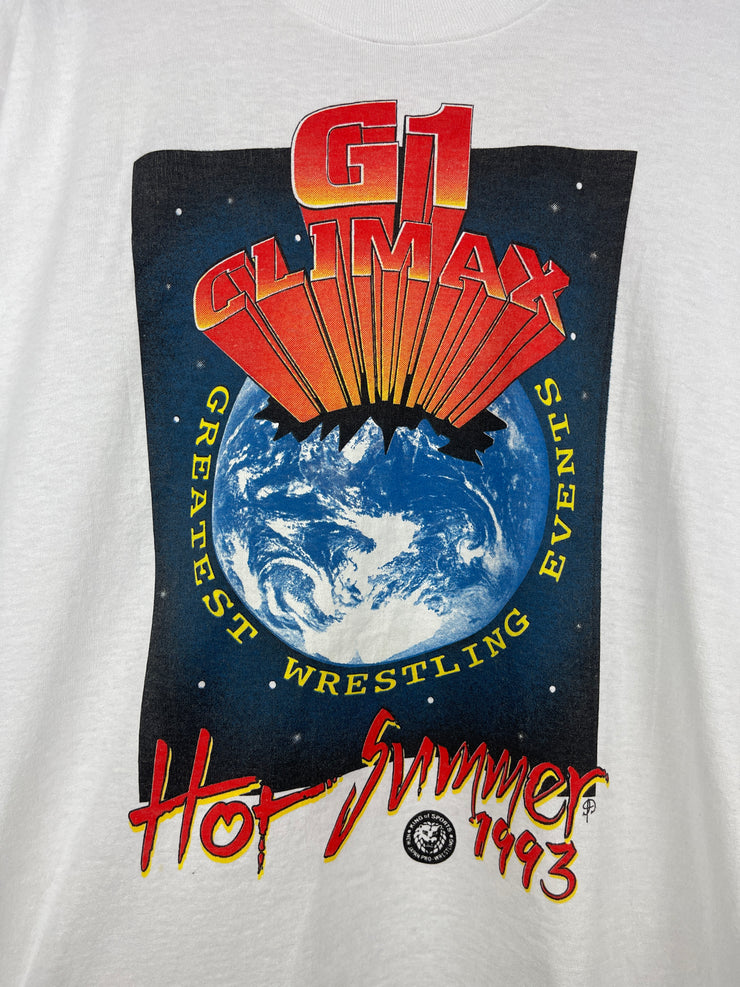 Vintage 90s NJPW G1 Climax Hot Summer Japan Wrestling White Tee