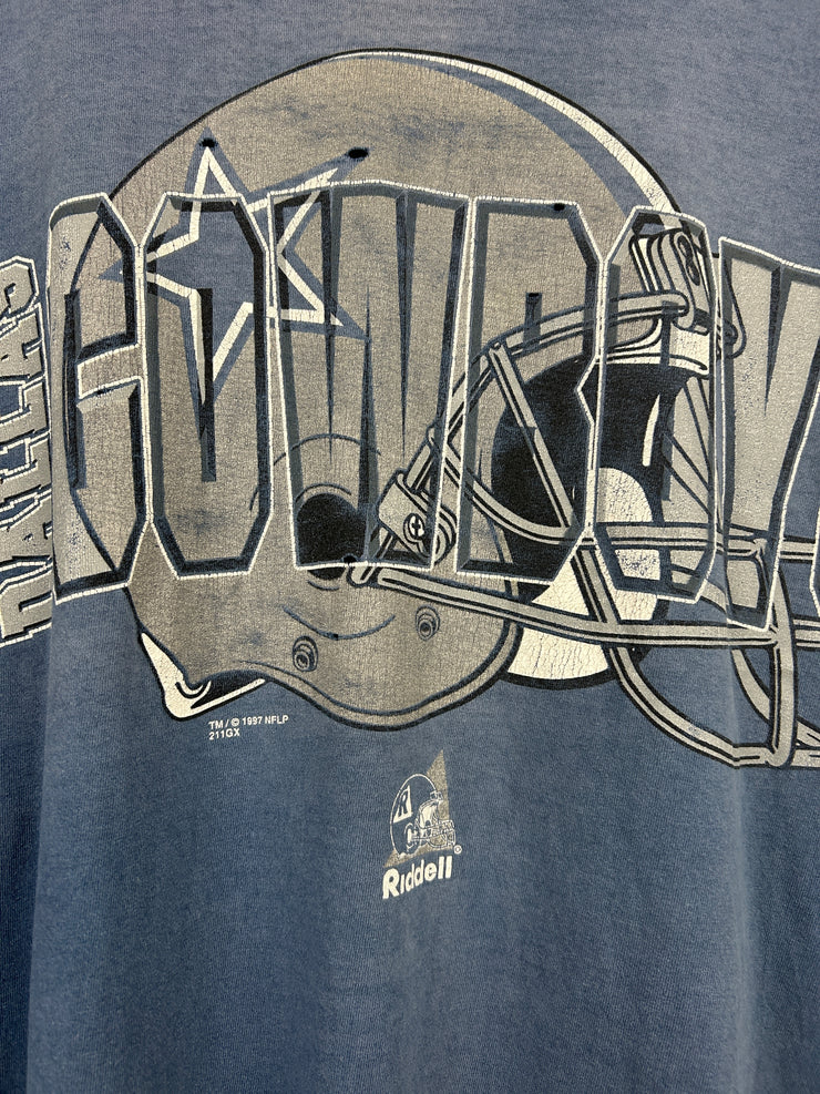 Vintage 90s NFL Dallas Cowboys Helmet Faded Blue Tee
