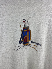 Vintage 90s Scottish Isle Golf Bag Embroidered White Knit Sweater