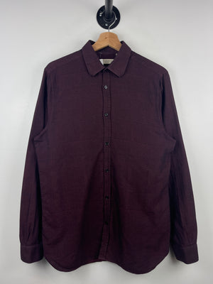Burberry Plaid Burgundy Button Up Long Sleeve Shirt
