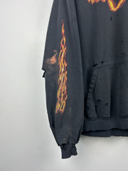 Vintage 90s Fox Racing Flames Thrashed Black Hoodie