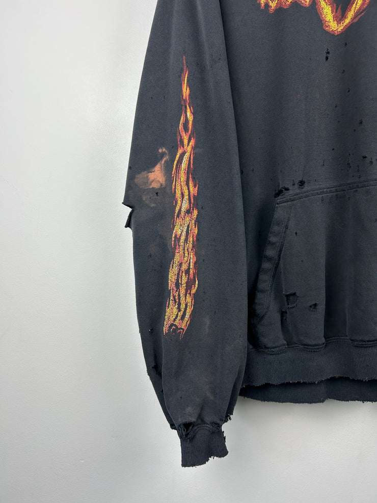 Vintage 90s Fox Racing Flames Thrashed Black Hoodie