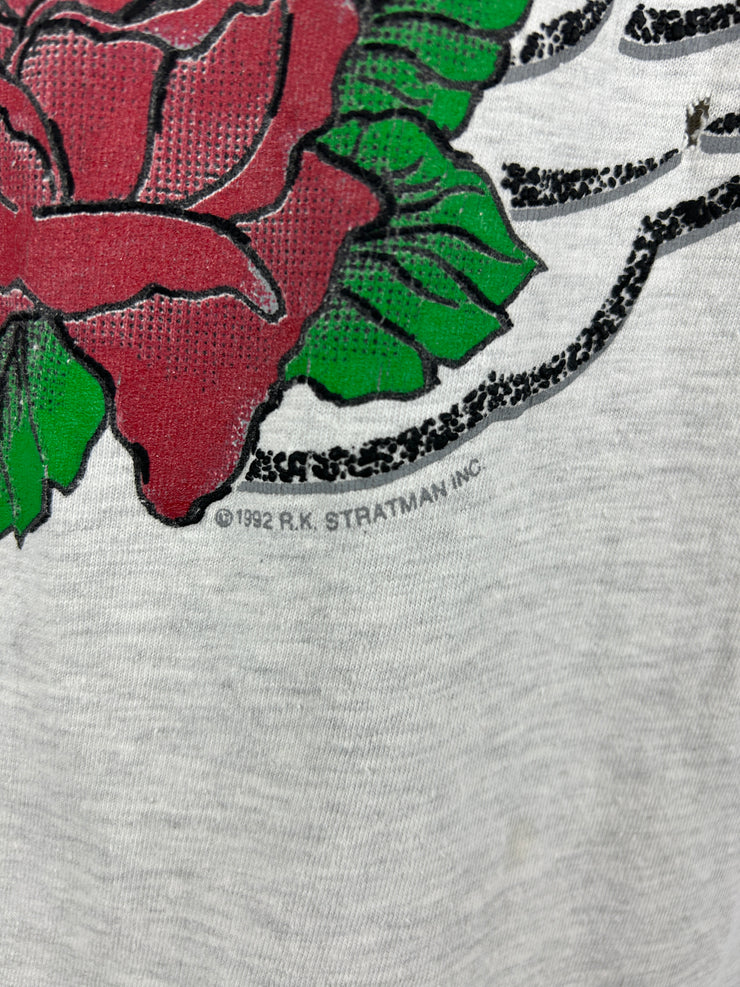 Vintage 90s Harley Davidson Rose Flower Maine Grey Tee