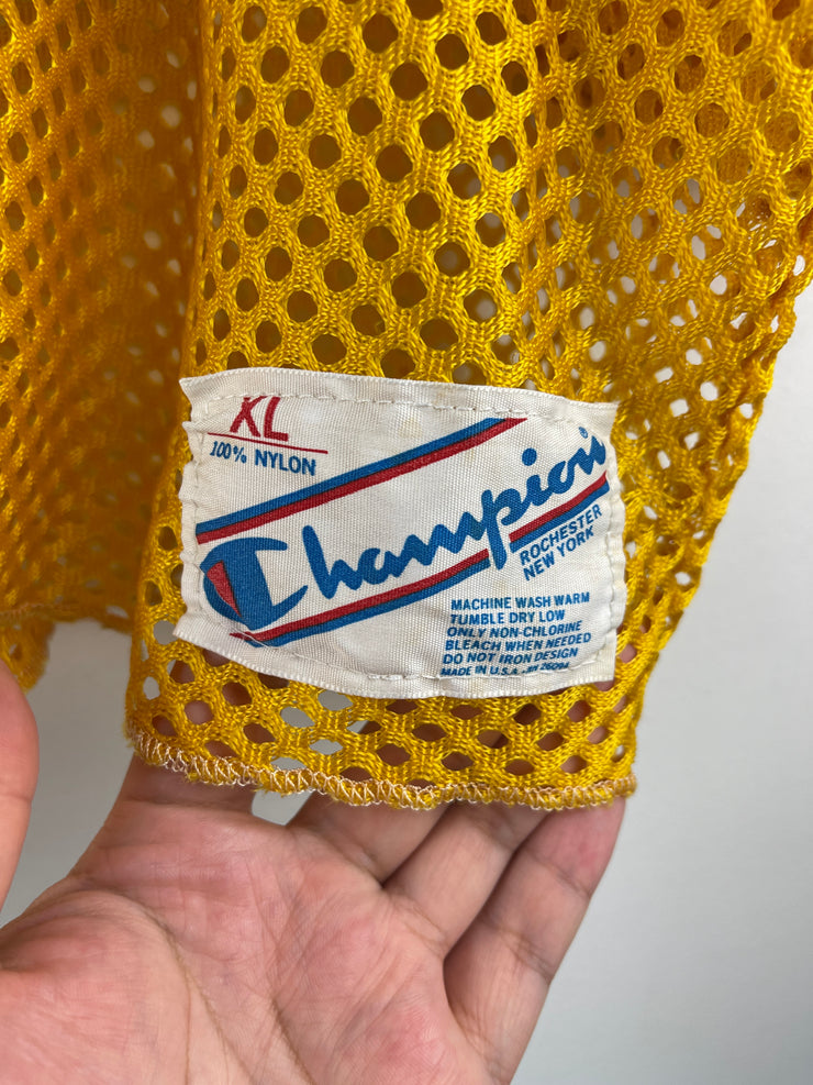 Vintage 80s Champion Yellow Mesh Cropped Football Jersey