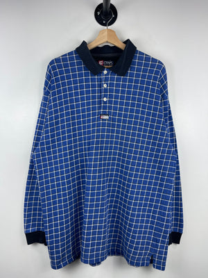 Vintage 90s Chaps Ralph Lauren Plaid Blue Polo Rugby Long Sleeve
