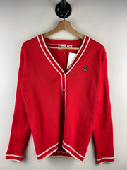 Vintage 90s Hush Puppies Embroidered Red Knit Cardigan Sweater